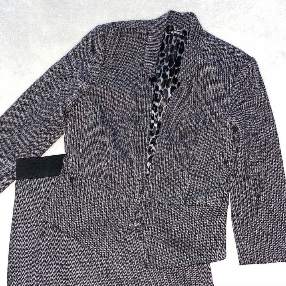 Express 2 Pc Tweed Peplum Jacket Skirt Suit Sz 8/6